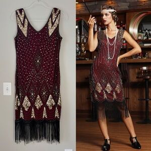 PrettyGuide 1920s Gatsby-Inspired Cocktail Sequin Flapper Midi Dress